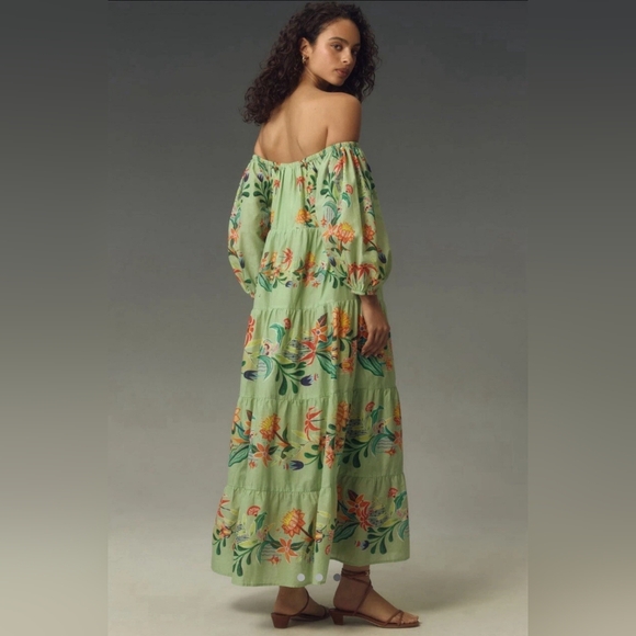Farm Rio x Anthropologie Off-The-Shoulder Tiered Floral Midi Dress (XXS) - Picture 6 of 15